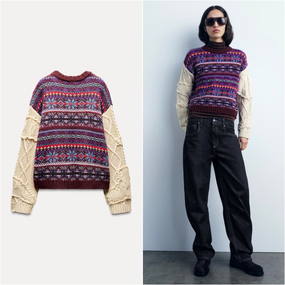 Zara Multicolor Knit Fair Isle Pullover Sweater NWT